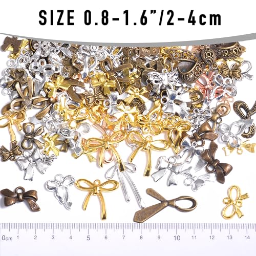 stino 100 Gram Metal Charms for Jewelry Making, Silver & Gold Plated, Bulk Pack for Bracelets, Necklaces, Crafts - color: Bow (Mixed Color 200gram)