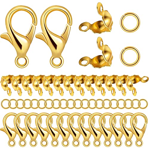 1250 Pieces Jewelry Making Accessories Set Includes 800 Pieces Open Jump Ring Connectors 300 Pieces Bead Tips Knot Covers and 150 Pieces Lobster Claw Clasps for DIY Jewelry Crafts Making (Gold) - color: Gold