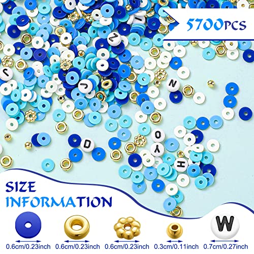 Ferraycle 5700 Pcs Fall Halloween Clay Beads Set Christmas Clay Beads Holiday DIY Jewelry Making Kits for Bracelet Necklace Earring(Blue Series) - color: Blue Series