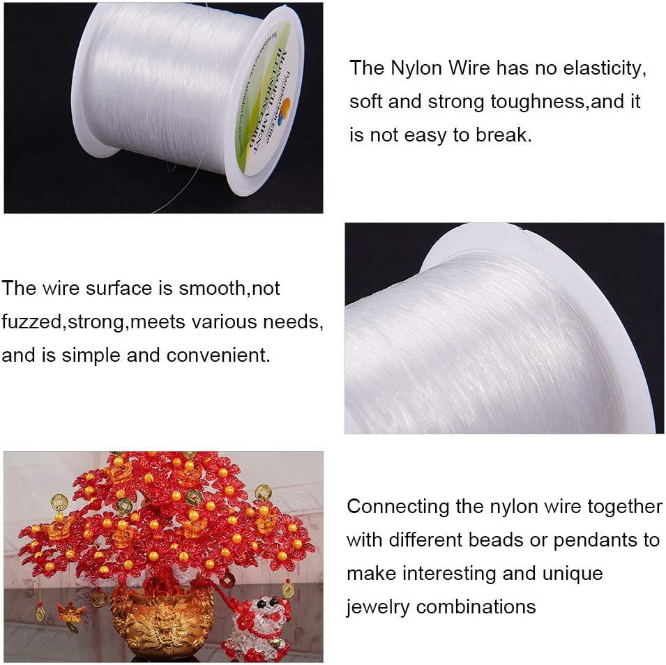 PH PandaHall 0.4mm Clear Fishing Line Invisible Nylon Thread Jewelry String Wire Xmas Cord String Crystal Beading Cords for Christmas Tree Party Decor Jewelry Bracelet Making 40 Yards - size: 0.4mm