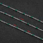 UMAOKANG 33 Feet Green Enamel Beaded Chain for Jewelry Making Stainless Steel Thin Chains Necklace Bracelet DIY Bulk Chain - color: Green-Silver