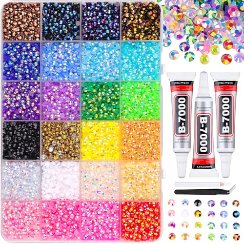 34000Pcs Resin Jelly Rhinestones for Bedazzling, Multicolor 3mm Flatback Gems for Diamond Art, Bedazzler Kit with 3Pcs 10ml B7000 Jewelry Glue for Bedazzle Thing Crafting Book Nail Art - color: Jelly Multicolored 3mm, size: Large Pack + 3Pcs Glue