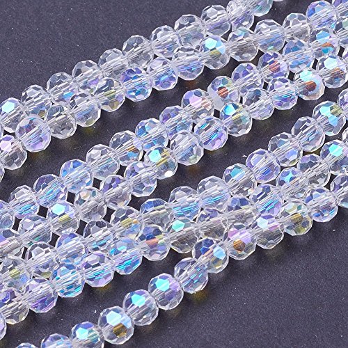 About 900Pcs Faceted Round Transparent Glass Bead Strands, Clear AB Crystal Loose Beads, Jewelry Making Charm Bulk for Necklace Bracelet Earring Making and DIY Crafting, 4mm