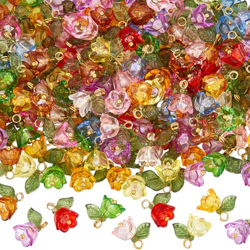 SUNNYCLUE 160Pcs Floral Acrylic Tulip Flower Charms Bulk Transparent Plastic Colorful Spring Flowers Charms for Jewelry Making DIY Crafting Necklaces Bracelet Anklets Adults - style: Flowe 1