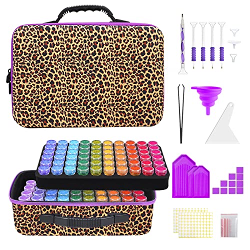 ZORETCO Diamond Painting Storage Containers,120 Slots Diamond Painting Accessories Kits with Tools for Diamond Art Craft Jewelry Beads Organizer - color: Leopard Print, size: 120 Jars