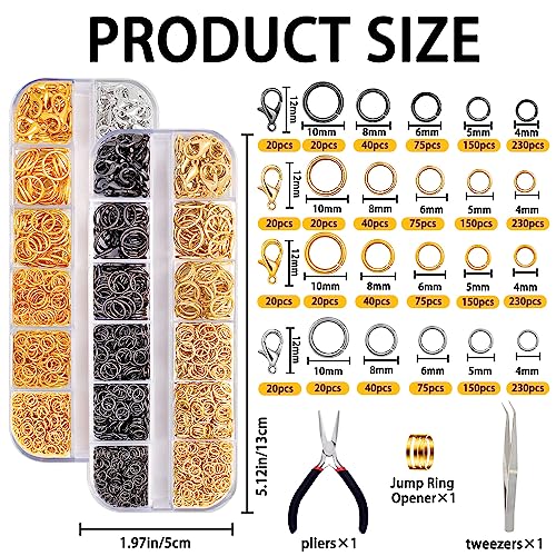 DIYDEC Jump Rings for Jewelry Making 2143pcs Open Jump Rings and Lobster Clasps Necklace Bracelet Jewelry Repair Kit with Pliers Tweezers Jump Ring Opener