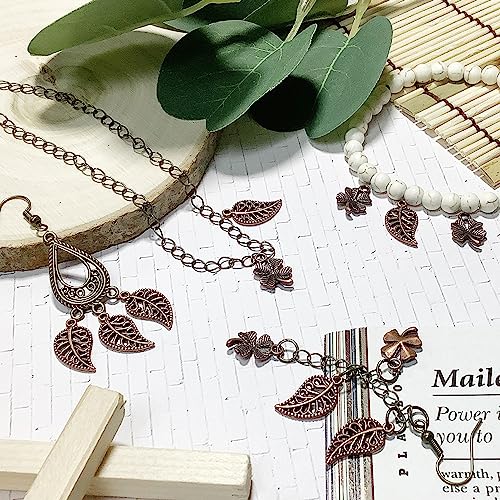Heather's cf Four Leaf Clover Silver Leaf Beads 100-150 Pcs Leaves Craft Antique Leaf Charms for Crafting Leaf Pendant Charm for Necklace Bracelet Earring Making Fall Leaf Beads Set - color: Mixed Clover