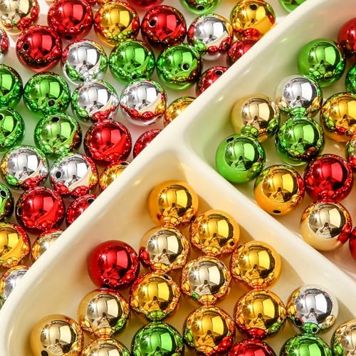 20mm Acrylic Beads 100pcs Christmas UV Color Bead Xmas Color Opaque Beads for DIY Bead Pen (uv Xmas) - color: golden&silver&green&red