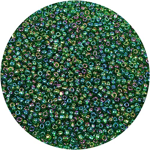 2200pcs Glass Seed Beads Bulk, 4mm 6/0 Pony Beads Bulk for Jewelry Making Mini Spacer Beads Loose Beads Craft Small Glass Seed Beads for DIY Bracelet Wrist (Dark Green AB) - color: Dark Green AB