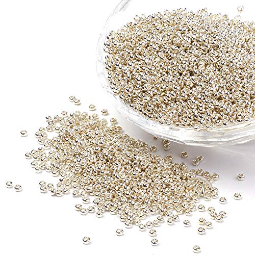 Craftdady 12/0 Metallic Silver Round Glass Seed Beads 2mm Iris Round Tiny Ball Loose Pony Spacer Beads About 5000Pcs for Jewelry Making Hole: 0.5mm - color: Metallic Silver, 2x1.5mm