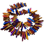 SUNYIK Purple/Gold/Blue Titanium Coated Crystal Points Quartz Rough Sticks Spikes Point Beads 15 inch Strand Drilled - color: Purple/Gold/Blue(Rough), size: 0.4"-1.3"