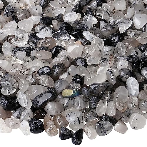LAIDANLA Black Rutilated Quartz 400pcs Natural Chip Stone Beads 5-8mm Healing Crystal Irregular Gemstones Drilled DIY Loose Rocks Bead Crystal for Bracelet Earrings Necklace Jewelry Making Crafting - color: W-Black Rutilated Quartz