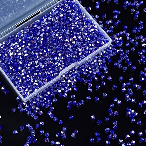 1200PCS 3mm Bicone Crystal Glass Beads for Jewelry Making, Sparkling Mini Beads for Suncatchers, DIY Bracelets & Craft Projects (AB Blue) - color: AB Blue, size: 3MM 1200Pcs
