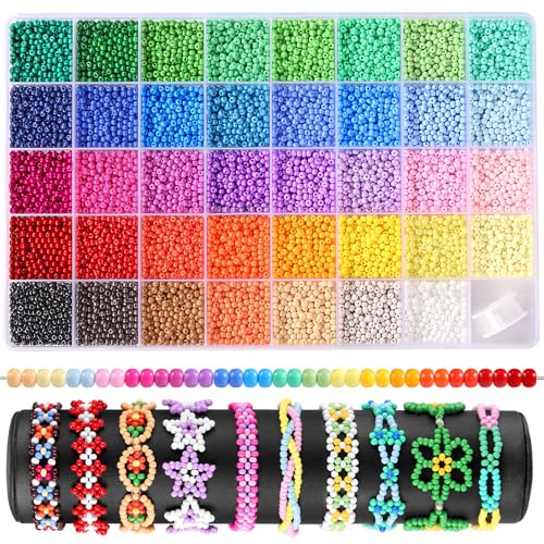 Funtopia 3mm Seed Beads Uniform, 39 Colors 8200pcs Small Beads for Jewelry Making, Friendship Bracelet Bead for Girls Adults - color: 3.3mm Uniform Solid Color, size: 3mm