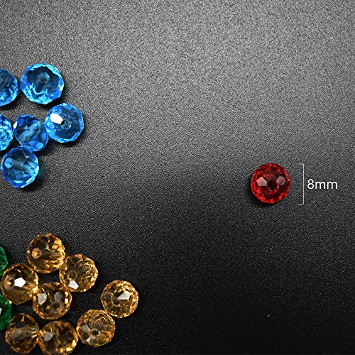 Briolette Crystal Glass 300pcs 8mm Beads Finding Spacer Beads Faceted with Container Box Beads for Making Jewelry 10 Colors (8mm) - size: 8mm