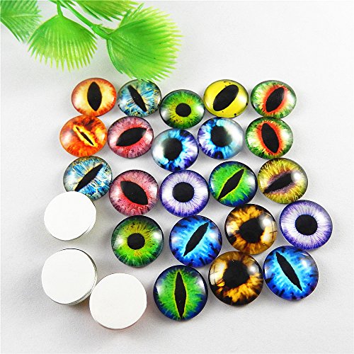 Julie Wang 15mm 40pcs Mixed Dragon Eyes Round time gem cover Glass Cabochon Dome Cameo Pendant Settings - size: 15MM-40PCS