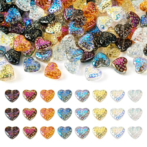 Cheriswelry 120Pcs Electroplate Heart Glass Beads AB Color Crystal Heart Loose Spacer Beads 13x16mm 8 Color for DIY Crafts Bracelet Necklace Earring Jewelry Making - color: AB Color-Heart