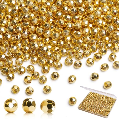 BONNY BOXX 500pcs 8mm Acrylic Faceted Round Crystal Beads Gold Loose Spacer Craft Beads for DIY Bracelet Necklace Earring Keychain Jewelry Making Bags Decoration - color: Round-Gold, size: 8MM