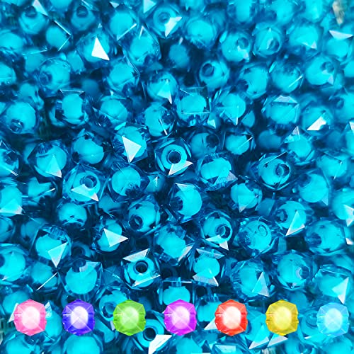 Cube 400pcs Faceted Square Transparent 8mm Glass Crystal Spacer Beads, Round Beads Inside for Jewelry Making (Blue) - color: Blue