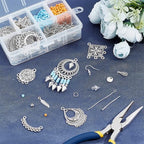 SUNNYCLUE 1 Box DIY 10 Pairs Chandelier Charms Earring Making Kit Boho Charms for Jewelry Making Feather Cone Pendants Flat Round Head Pins Eye Pins Jump Rings Antique Silver Adult Women - color: Chandelier Bohemian Style D