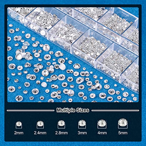 BELLEBOOST Nail Art Rhinestone Glue Gel&1 Box Flatback Gems Kit, 1 Tube of 15ml Rhinestone Gel Glue(UV/LED Needed)+Round Glass Crystal Clear Gemstones with Pickup Tools - color: A08-Clear