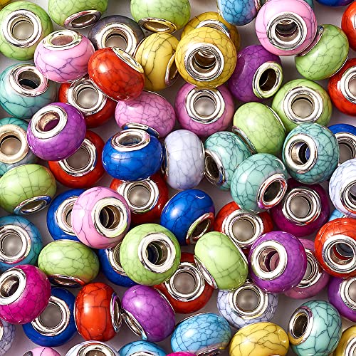 Beadthoven 100pcs Large Hole European Resin Turquoise Rondelle Beads - Mixed Color - Perfect for Bracelet, Necklace, DIY Jewelry Making - color: Turquoise Style Mixed Color