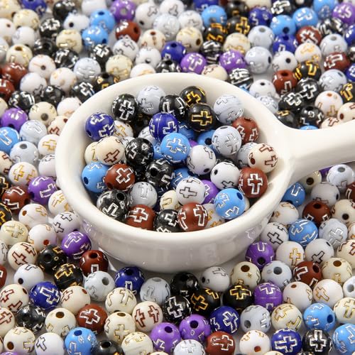 8mm Acrylic Beads 600pcs Cross Bead Multicolor Spacer Bubble Beads Plastic Crafts Bead for DIY Necklaces Bracelets Earrings Jewelry Making (Cross) - color: black&brown