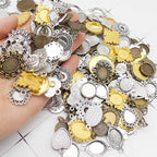 Assorted 60 Pieces Mini Size Blank Bezel Pendant Trays Antique Bronze Silver Golden 0.4-1.6 inches Alloy Cameo Setting for DIY Jewelry Making