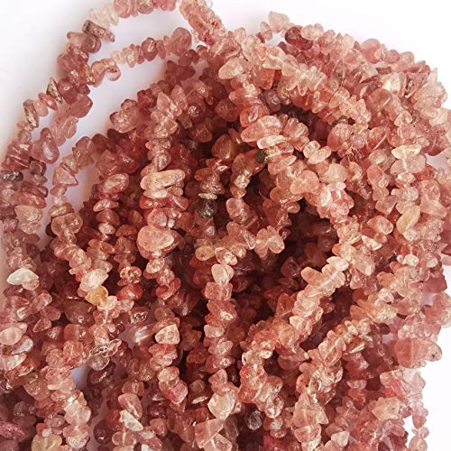 90 Inches Strawberry Quartz Irregular Shaped Crystal and Healing Tumbled Chip Stone Beads for Jewelry Making - color: Dark Pink-Strawberry Quartz