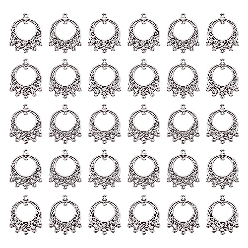 100pcs Antique Silver Hollow Chandelier Component Links with 5 Holes Charms Pendant Connectors 24x20mm for Dream Catcher Necklace Dangle Earrings Jewelry Making - color: Antique Silver, Dream Catcher-1