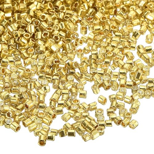 uxcell 1400Pcs Glass Bugle Beads, 1.5x1.5mm Tube Mini Loose Glass Seed Spacer Bead for DIY Earrings Necklaces Bracelets Jewelry Making (Electroplating Gold) - color: Electroplating Gold, size: 1.5x1.5mm
