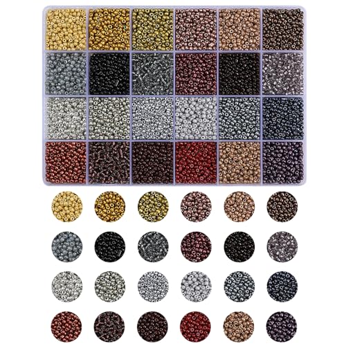 12000pc 3mm Black Glass Seed Beads 24 Color Small Tiny Colorful Beads Bulk for Jewelry Making Supplies Accessory DIY Craft Friendship Bracelet Necklace Charm Dangle Earring - color: Black