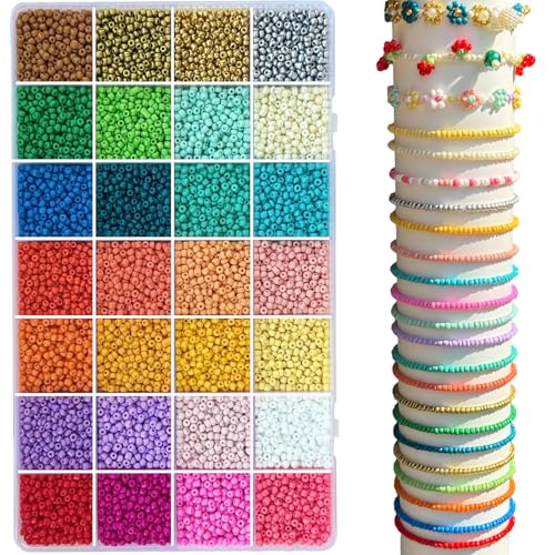 LLchunyun 3mm Glass Seed Beads for Bracelet,11200Pcs Small Beads for Jewelry Making 28 Colors Friendship Bracelet Making Kit for Adults DIY Crafts - color: 3mm