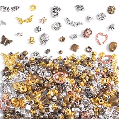 400Pcs Metal Spacer Beads for Jewelry Making, Silver & Gold Plated Findings for Bracelet, Small Hole, Mixed Style (Mixed Color) - color: Mixed Color