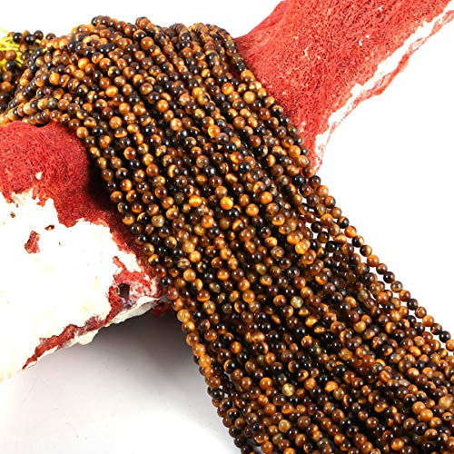 Natural Tiger Eye Stone Gemstone Round Stone Beads for Jewelry Making DIY Bracelet Necklace (3mm) 2 Strands - color: Tiger Eye Stone, size: 3mm