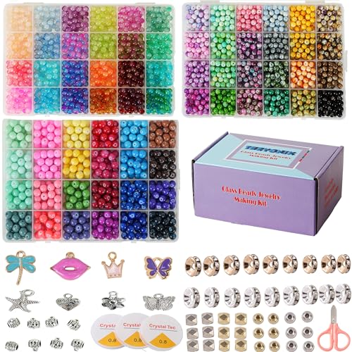 3000pcs 6mm Glass Beads DIY Craft Kit - Beads Bracelet Kit, DIY Beads Jewelry Kit, 72 Color Box Vibrant Beaded Supplies for Jewelry Making, Necklace Bracelet Crafting, String Art & Home Decor - color: (Solid+ Patterned+Bicolor)-6mm