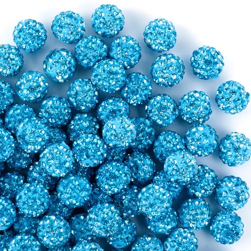 10mm Clay Rhinestone Beads for Bracelets, 100 Pcs Sparkle Crystal Beads for Jewelry Making, Glitter Round Shamballa Disco Ball Design for DIY Crafts Necklace Earrings Decoration (Aquamarine) - color: Aquamarine