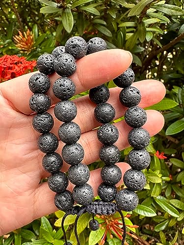 GAF TREASURES Grade A ++ Gemstone Round Bead Adjustable Bracelet 10mm, Genuine Crystal Bead Bracelet, Gift for Men & Women - color: Black Lava