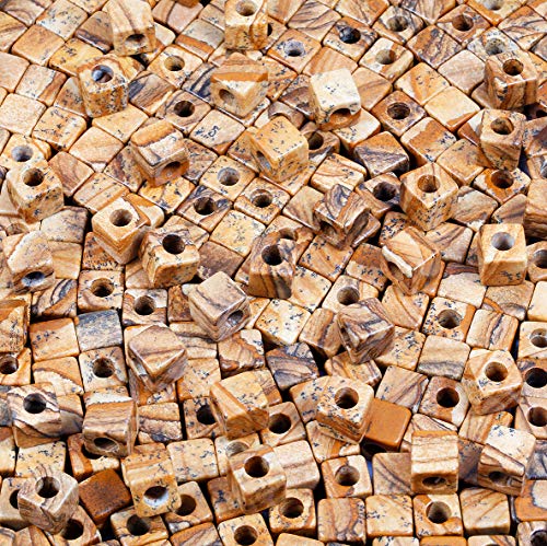TUMBEELLUWA Stone Bead for Jewelry Making, Healing Crystal Large Hole Square Shape Loose Beads Pack of 15,Picture Jasper - color: light brown