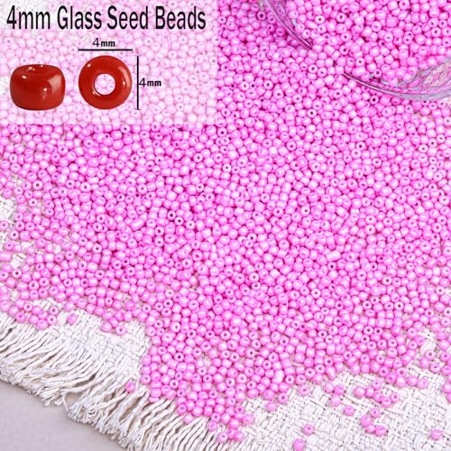 2000pcs Glass Seed Beads Bulk, 4mm 6/0 Mini Pony Spacer Small Individual Color Seed Beads for DIY Bracelet Necklaces Wrist Jewelry Making, Pink - color: Pink