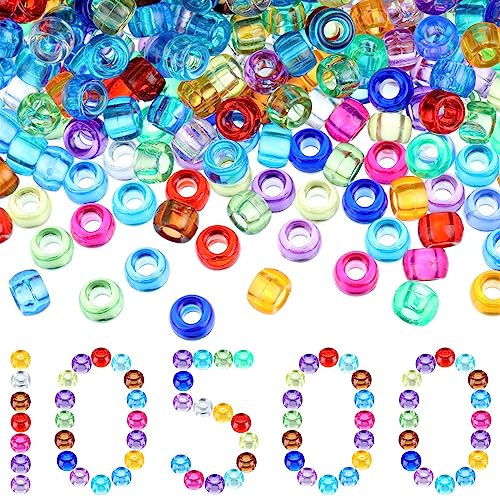 Jexine 10500 Pcs Pony Beads Bulk Plastic Beads for Bracelet Making Hair Braids DIY Necklace Jewelry Making Gifts for Christmas(Round,Transparent Color) - color: Transparent Color, style: Round