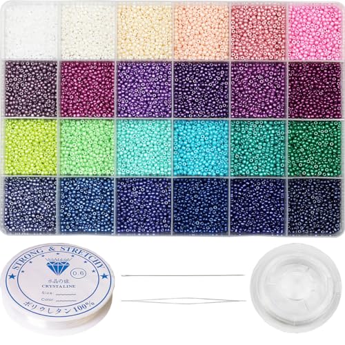 12/0 Glass Seed Beads Kit - 15800pcs, 24 Colors, 2mm, Bracelet Making Beads with 24-Grid Plastic Storage Box - color: 24 Colors G, size: 12/0