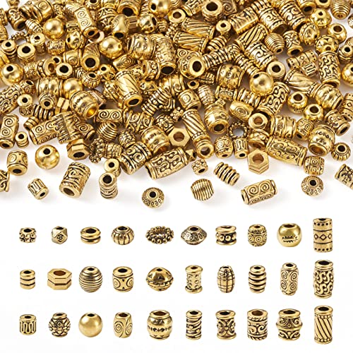 Craftdady 300Pcs Antique Golden Tibetan Alloy Spacer Beads 30 Styles Assorted Polygon Column Rondelle Bicone Barrel Hexagon Round Tube Beads for DIY Craft Jewelry Making - color: Antique Golden 30 Styles