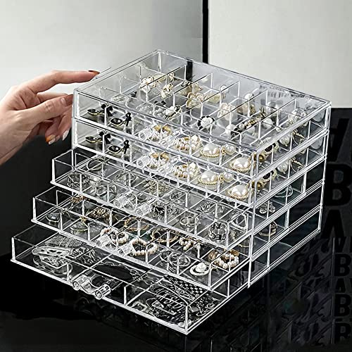 YUFONG Jewelry Boxes Earring Storage Box Organizer 5 Drawers Jewelry Organizer Acrylic Jewelry Storage Box Holder Compartment Transparent Display Storage Case Gift for Women Girls (102 Girds) - color: 102 Girds
