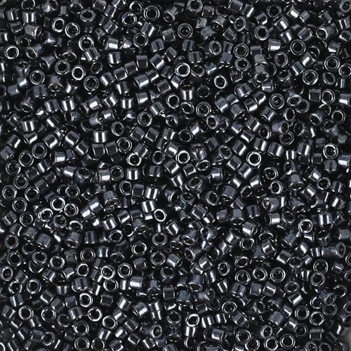 Miyuki Delica Seed Beads – Size 11/0 (1.6 mm), DB0453, Nickle Plated Dyed Dark Gunmetal, 7.2 g, Approx. 1440 Beads, Made in Japan - color: DB0453 - Nickle Plated Dyed Dark Gunmetal