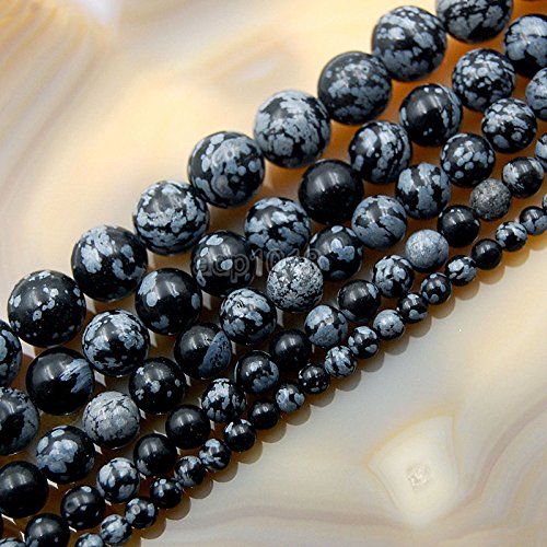 AD Beads Natural Gemstone Smooth Round Loose Beads 15" 4mm 6mm 8mm 10mm 12mm (6mm, Snow Flake Jasper) - color: Snow Flake Jasper, size: 6mm
