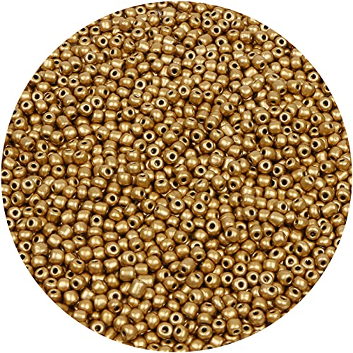 2200pcs Glass Seed Beads Bulk, 4mm 6/0 Pony Beads Bulk for Jewelry Making Mini Spacer Beads Loose Beads Craft Small Glass Seed Beads for DIY Bracelet Wrist (Gold) - color: Gold