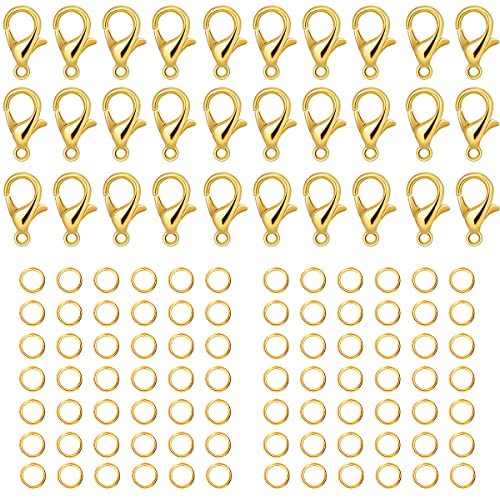 500 Pieces Set Lobster Claw Clasps 100 Lobster Clasps 400 Open Jump Rings for Jewelry Making Bracelet Necklace DIY Jewelry Making Findings Crafts Fastener Hook (Gold) - color: Gold