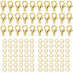 500 Pieces Set Lobster Claw Clasps 100 Lobster Clasps 400 Open Jump Rings for Jewelry Making Bracelet Necklace DIY Jewelry Making Findings Crafts Fastener Hook (Gold) - color: Gold