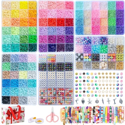 SJZWSD 6-Box Friendship Bracelet Making Kit - 16,000pcs Clay, Seed & Glass Beads Collection, Letter Beads, Charms - color: Multicolored